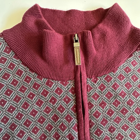 Tasso Elba Burgundy Quarter Zip Crew Neck Sweater X-Large Geometric Pattern - Picture 6 of 9
